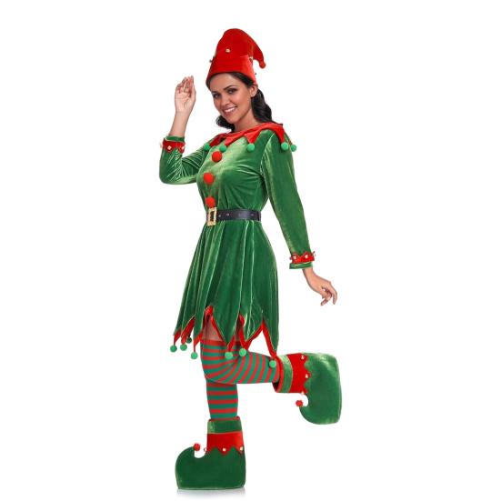 Kids Christmas Elf Costume Green Velvet Dress with Hat Shoes & Accessories for Boys Girls Holiday Play Outfit for School Performances Parties