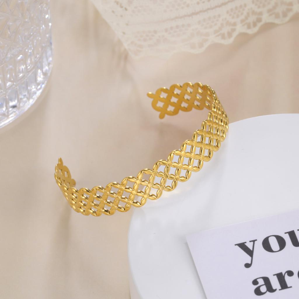 Stainless Steel Cuff Bracelet On Hand Women Geometric Flower Leaves Eye Adjustable Open Gold Bangle Jewelry