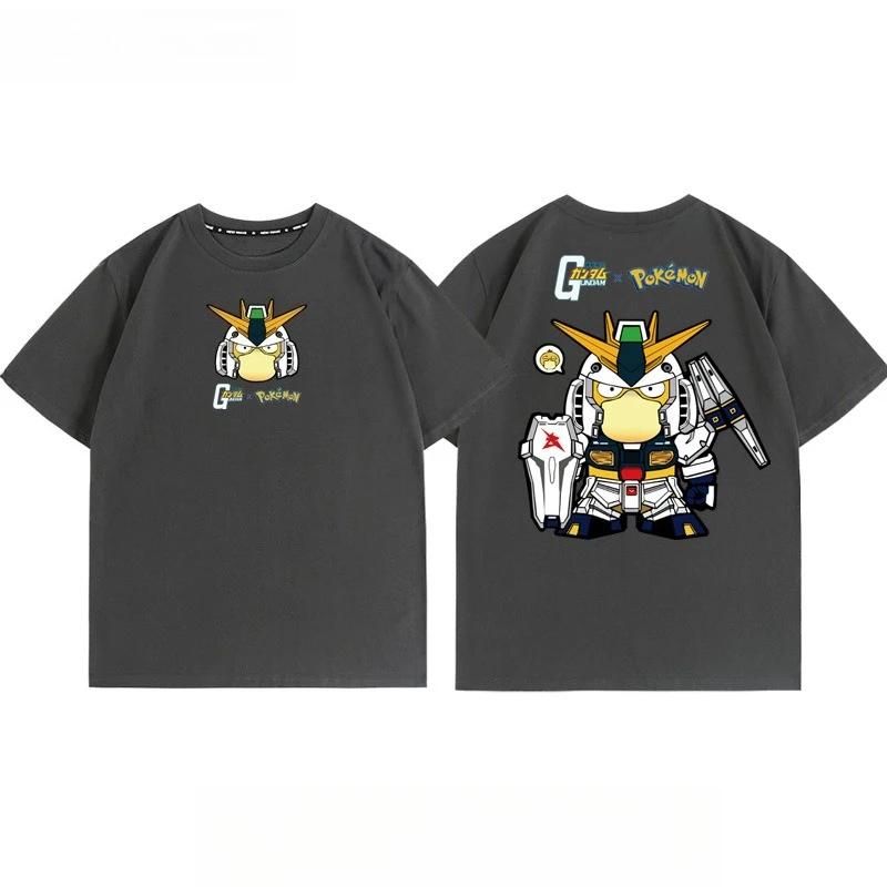 Pokémon Joint Mobile Suit Gundam Cartoon Short Sleeve Top Anime Peripheral Mens and Womens Summer TShirt Top Clothing