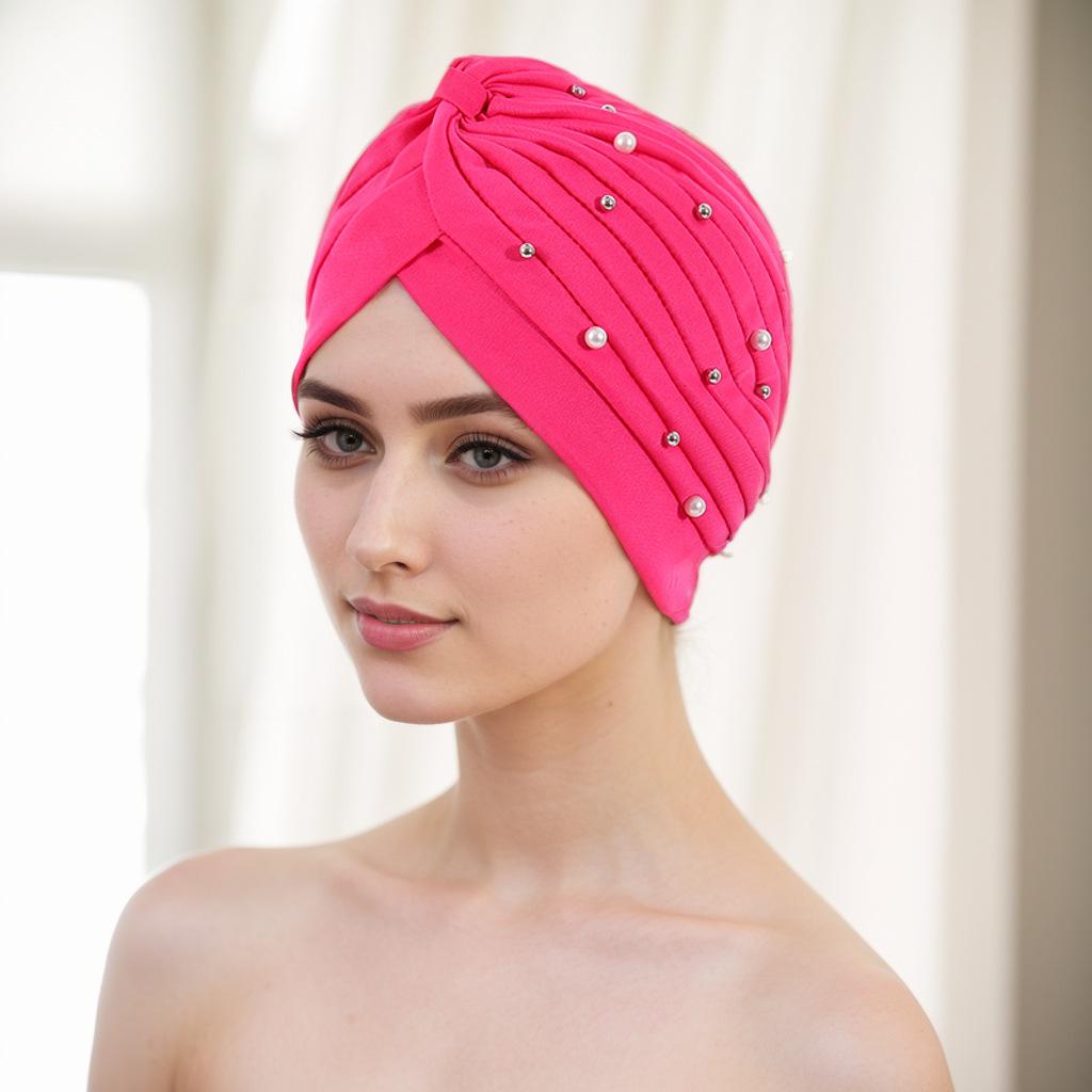 Stilvolles plissiertes Perlen-Kopftuch-Wickeltuch in Wassermelone