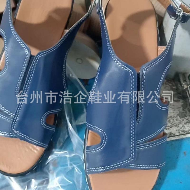 Shoes summer new sandals women's Velcro stitching hollow thick sole heel large size open toe casual