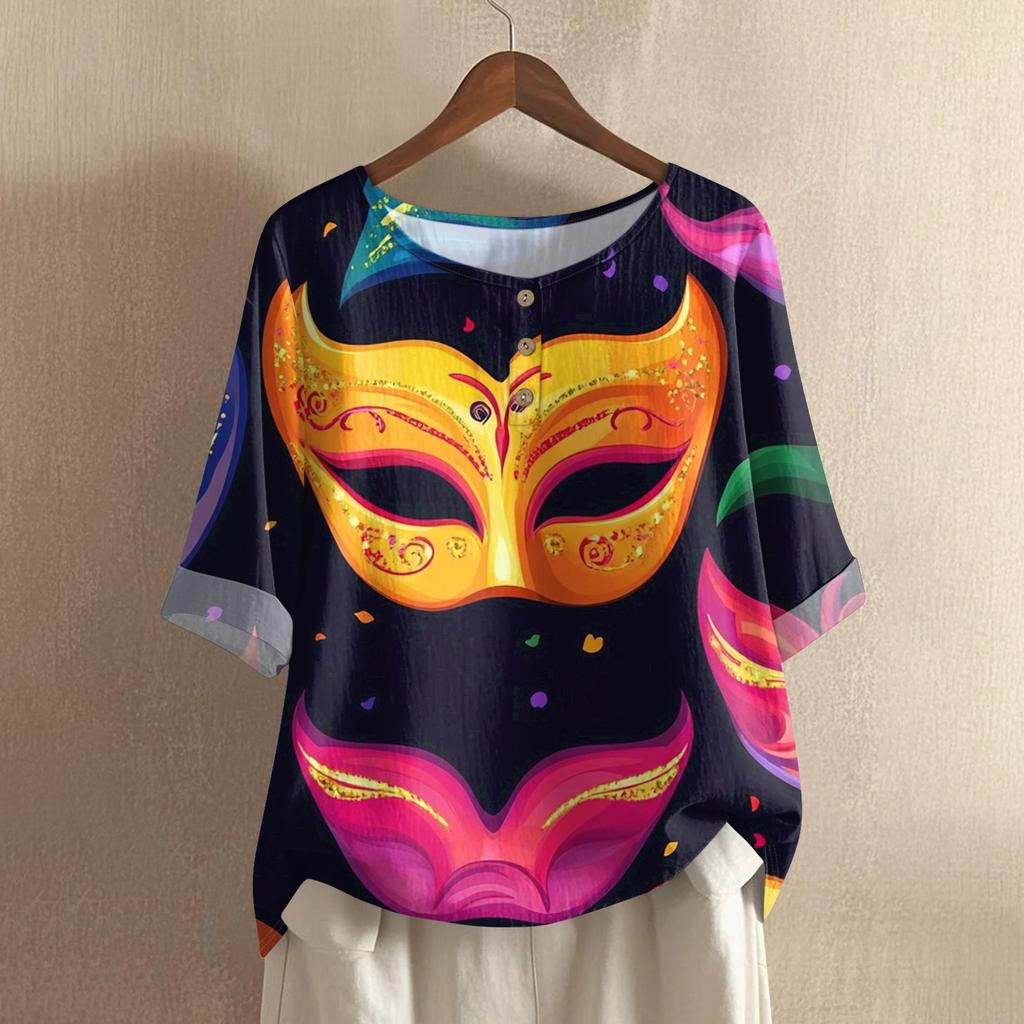 Damska Modna I Codzienna Koszula Z Krótkim Rękawem Z Okrągłym Dekoltem Bawełniana I Lniana Bluzka Top