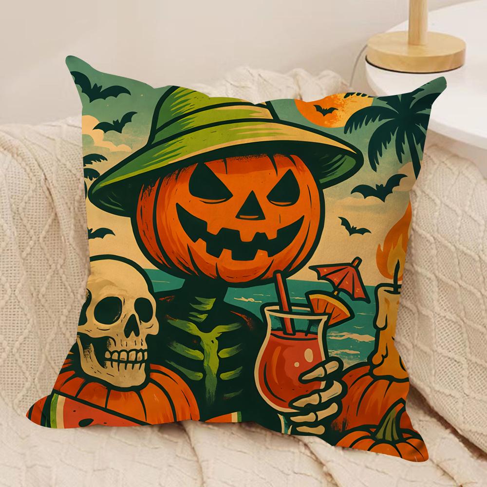 Halloween All Saints Day Cushion Cover Silky Short Plush Invisible Zipper Dustproof Sofa Pillow Case For Home Decor