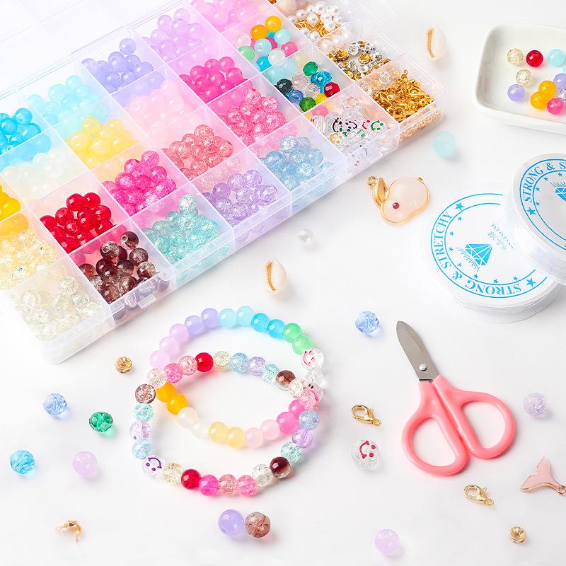 8mm Crackle Bead Bracelet Set: DIY Jewelry Flower Bead Accessories, Lampwork Crystal Loose Beads.