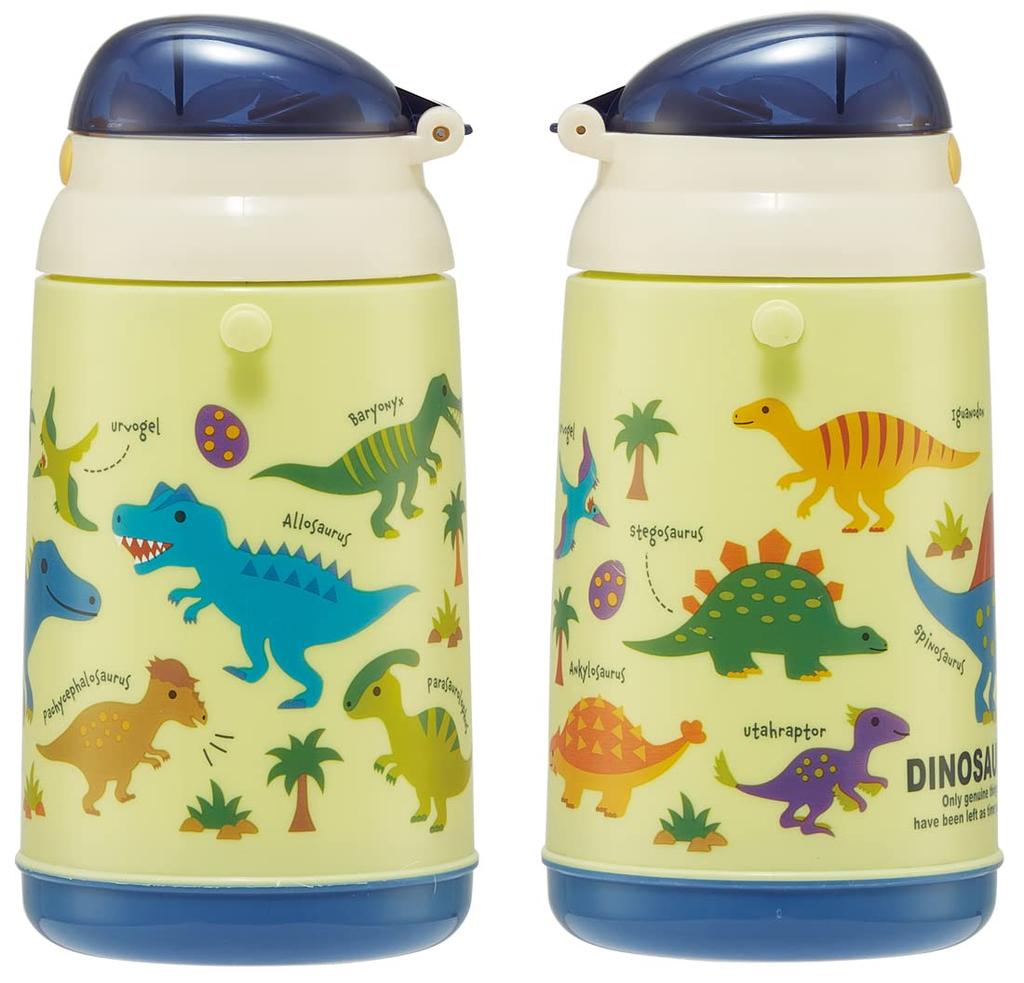 Skater Water Bottle with Dinosaur Picture SSH4C-A Push-to-Open Straw, 400ml,