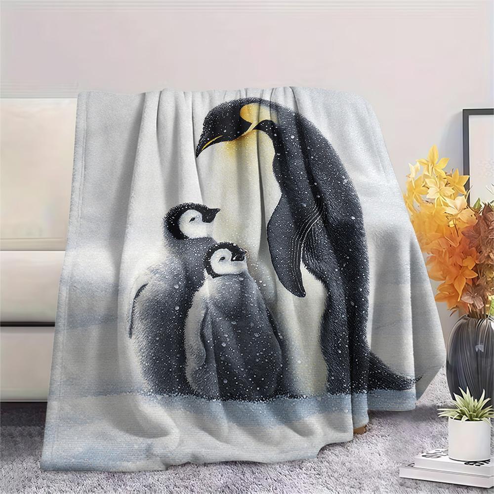 Penguin Print Flannel Blanket, High quality Comfortable for All Seasons, Home Decor, Warmth and Comfort, Perfect for Christmas Gifts
