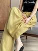 Summer 2026 Women's Yellow Wide-Leg Pants: Ice Silk Lyocell Linen Blend