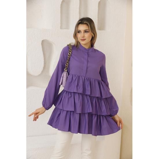 Women's Layered Sleeves Elastic Buttoned Tunic