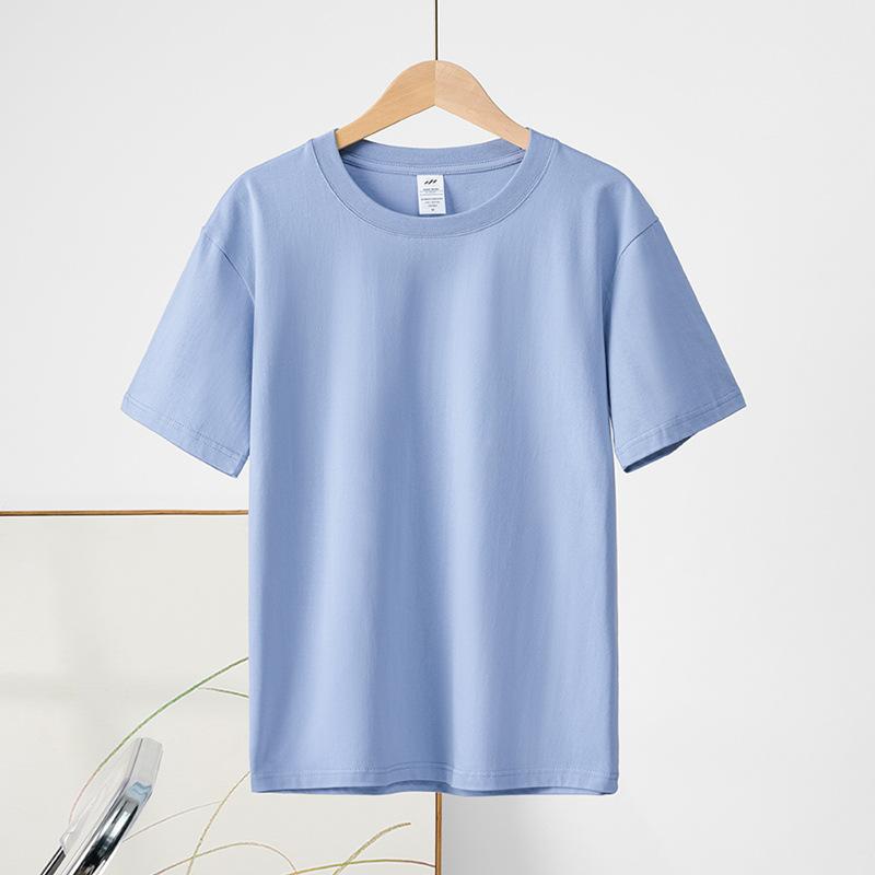 Kurzarm-T-Shirt aus reiner Baumwolle mit Rundhalsausschnitt für Damen, einfarbig, halbärmeliges Basis-T-Shirt