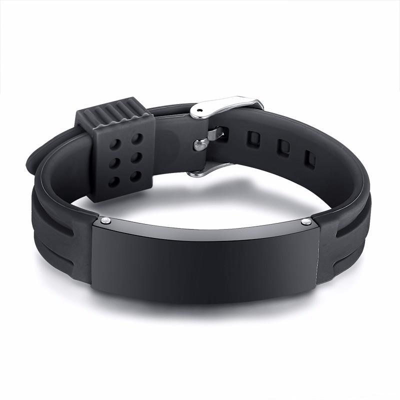 Personalized Silicone Bracelet In Black Watch Strap Band Wrist ID Elite 16mm Stainless Steel ID Tag Engravable Adjustable Bangle