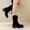 Wasteland Wind Fringed Knight Boots Autumn and Winter Fashion Retro Thick Heel But Knee Heel Boots Slim Western Boots