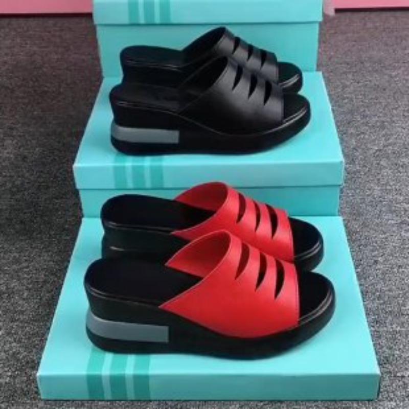 Thick-soled Women's Shoes, Fashionable New Style, Wedge Heel, Cake, Large Size, Fish-mouth Flip-flops