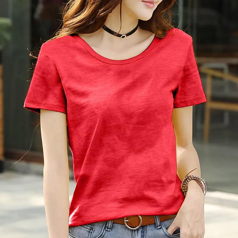 Women's Spring and Summer Solid Color Half-sleeved Bottoming Shirt Simple Slim Thin Tops
