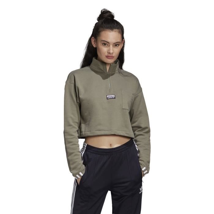 Sweatshirt - Adidas Originals - Cropped - Vert - Col Montant - Manches Longues