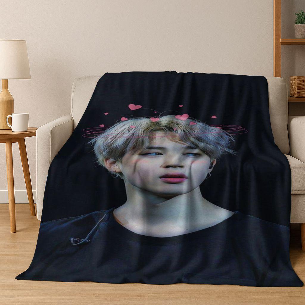 3D JIMIN Solo KPOP Singer Flannel Blanket,Warm and Cozy Soft Throw Blanket for Home Bedroom Bed Sofa Picnic Office Cover Gift