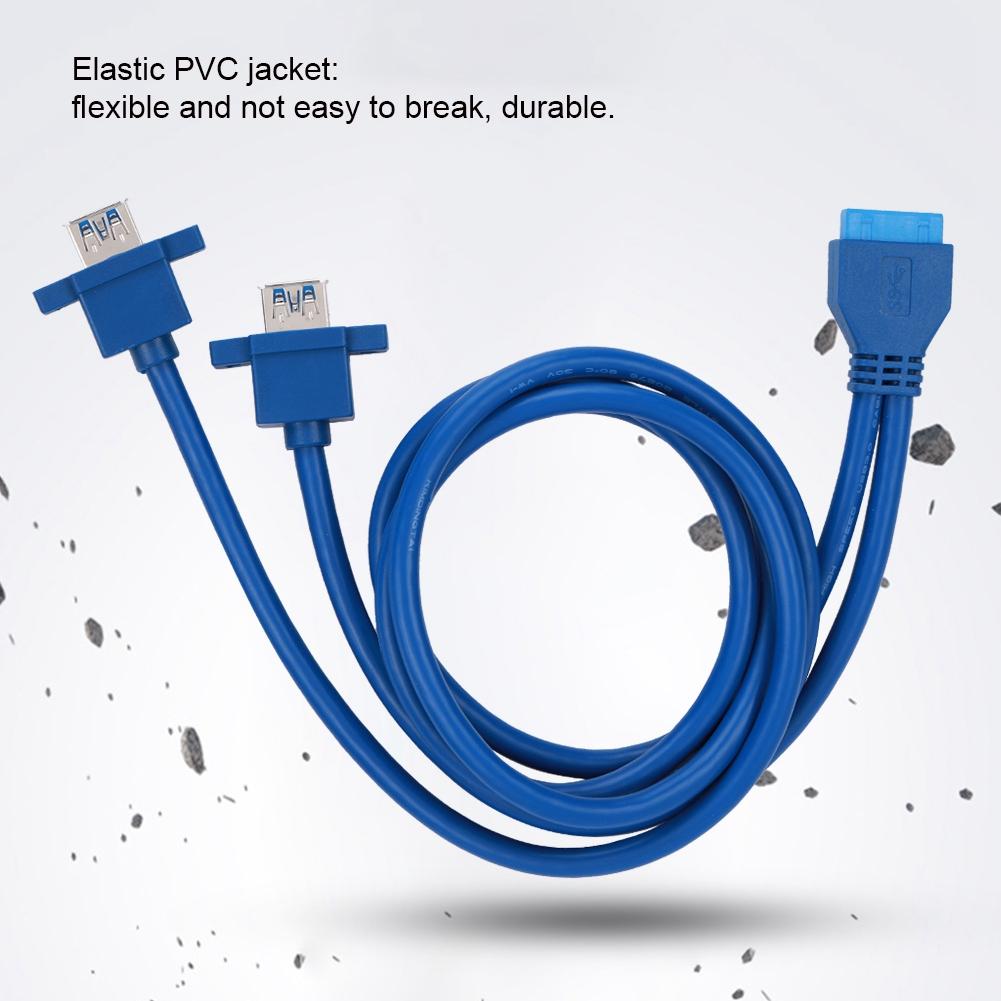 USB3.0 19PIN TO 2AF Front Motherboard Panel Mount Cable with Screw Hole (0.8 M)