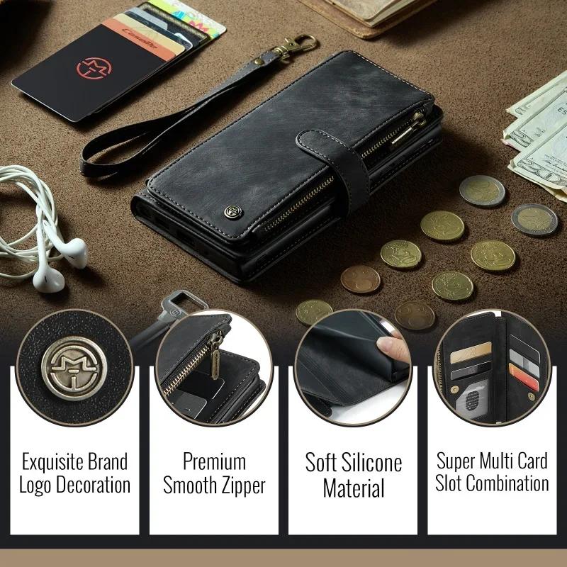 Zipper Leather Flip Phone Case for Google Pixel 10 9 Pro XL 9A 8 8A 7A 5G Pixel10 Pixel9A Wallet Lanyard Card Purse Cover Etui