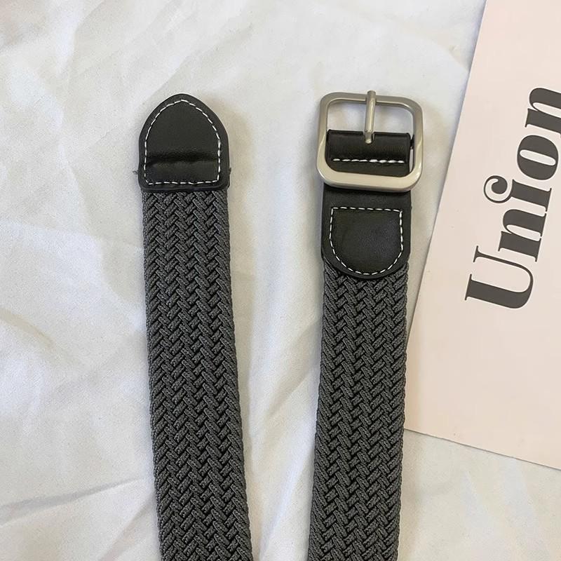 Unisex Korean Style Canvas Belt with Elastic Waistband and Pin Buckle