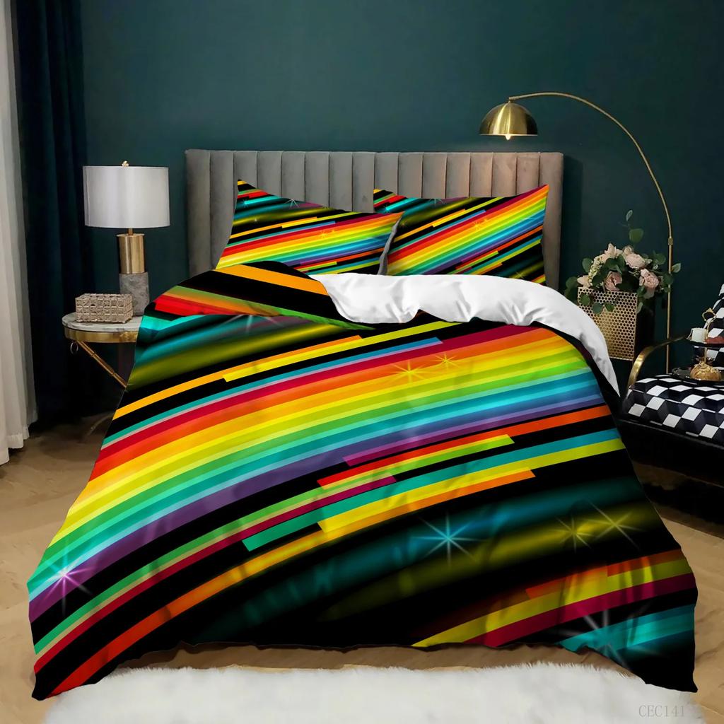 Rainbow Pride Bettwäscheset Regenbogenflaggen Bettbezugset Regenbogenstreifen-Design 3 Teile Weiche Mikrofaser-Bettwäsche Queen King Size