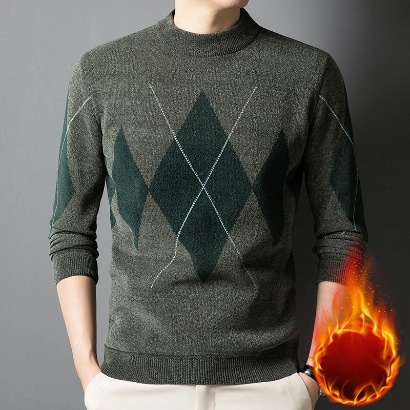 

Мужской облегающий свитер с высоким воротом в полоску - уютный трикотажный свитер из смеси флиса на осень/зиму, повседневный теплый топ с длинными рукавами и эластичным кроем 3XL зелёный