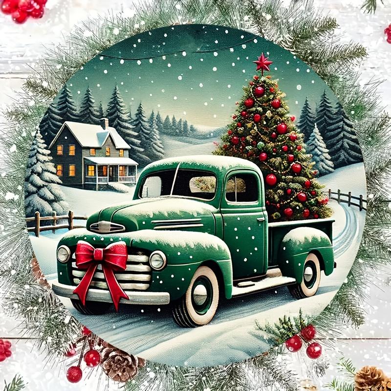 Christmas Truck Aluminum Wall Art x Inch Round Aluminum Plaque for Home Office Bar Cafe Decor Perfect Holiday Gift