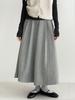 LUXI Women's Autumn Wool A-Line Korean Pleated High-Waist Midi Skirt