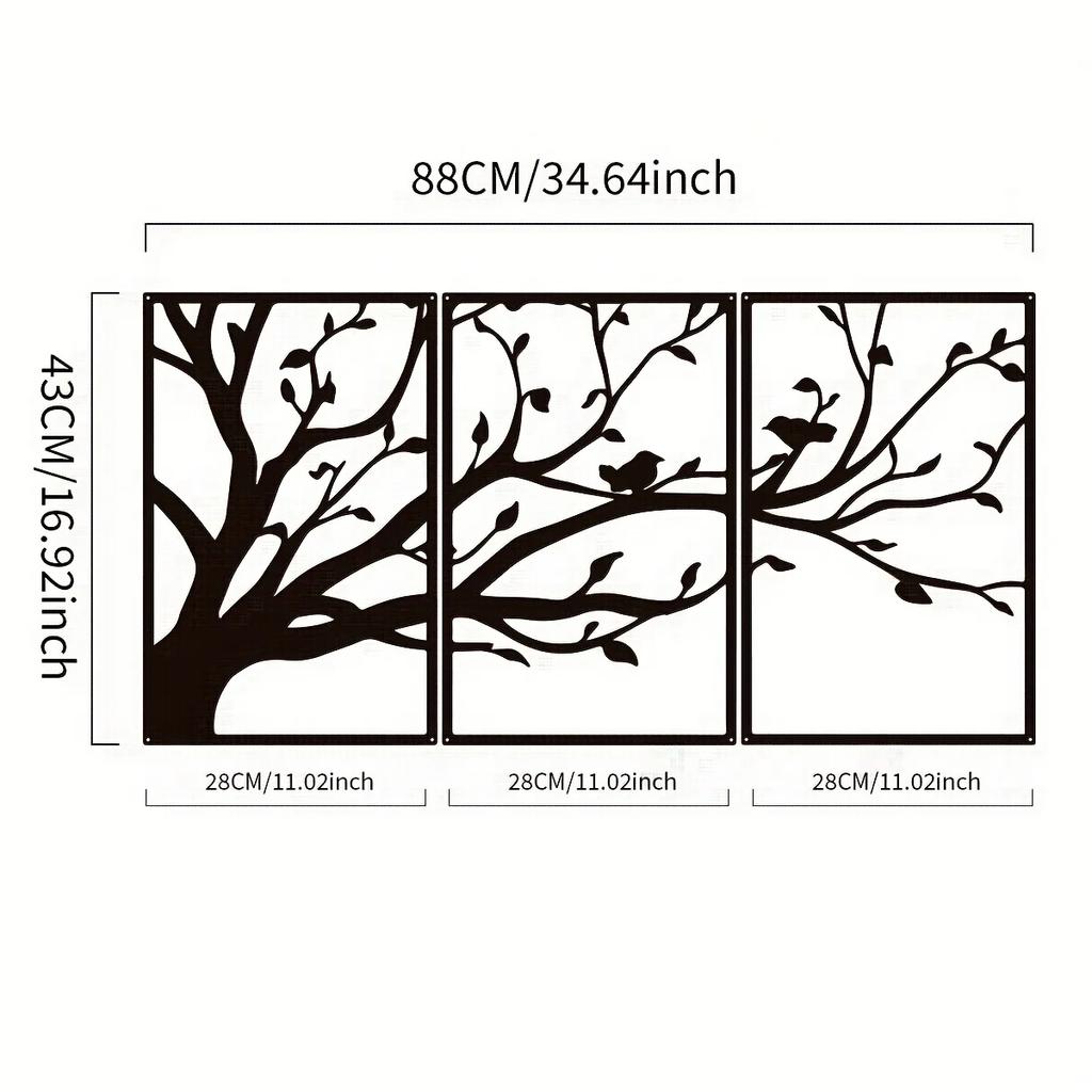 3pcs/set Tree Of Life Metal Wall Art - Branches Decor for Living Room & Office Wall Decoration