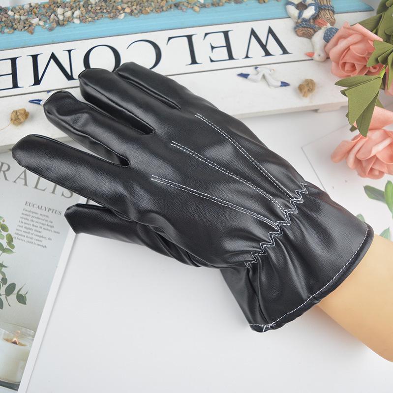 Men's Winter Leather Gloves: Windproof, Waterproof, Fleece-Lined, Touchscreen-Compatible Cycling & Motorcycle Gloves.