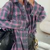 Retro Style All-Matching Lapel Loose Shirt 2025 Spring and Autumn Plaid Long Sleeve Pocket Women's Shirt
