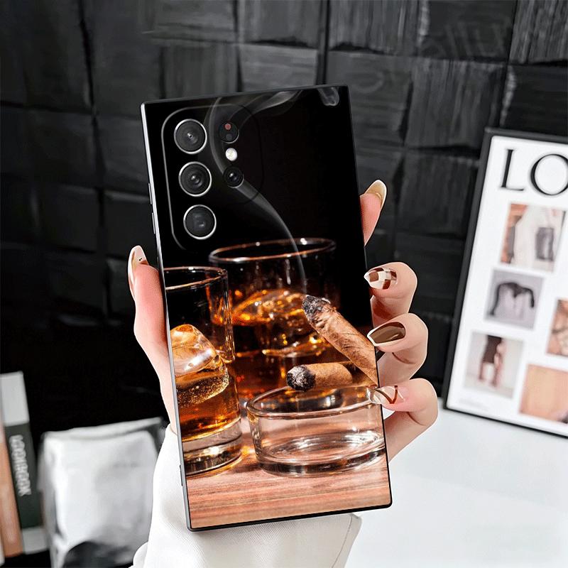 Cigar Whiskey Ice Drink Soft Phone Case for Samsung Galaxy S26 S25 Edge S24 Ultra S23 Plus S22 S21 FE S20 Black Cover Back Shell