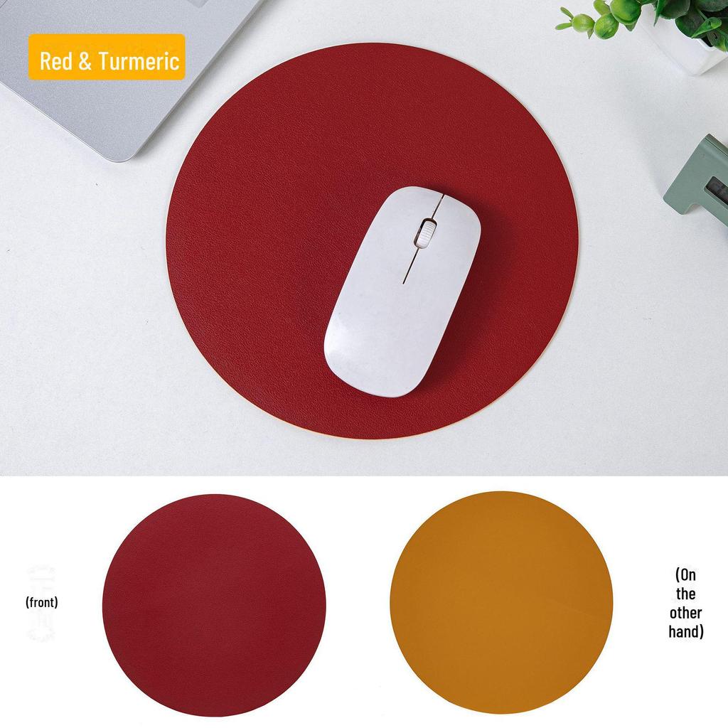 Round Leather Mouse Pad - Solid Color, Small Computer Desk Mat for Fresh Girls