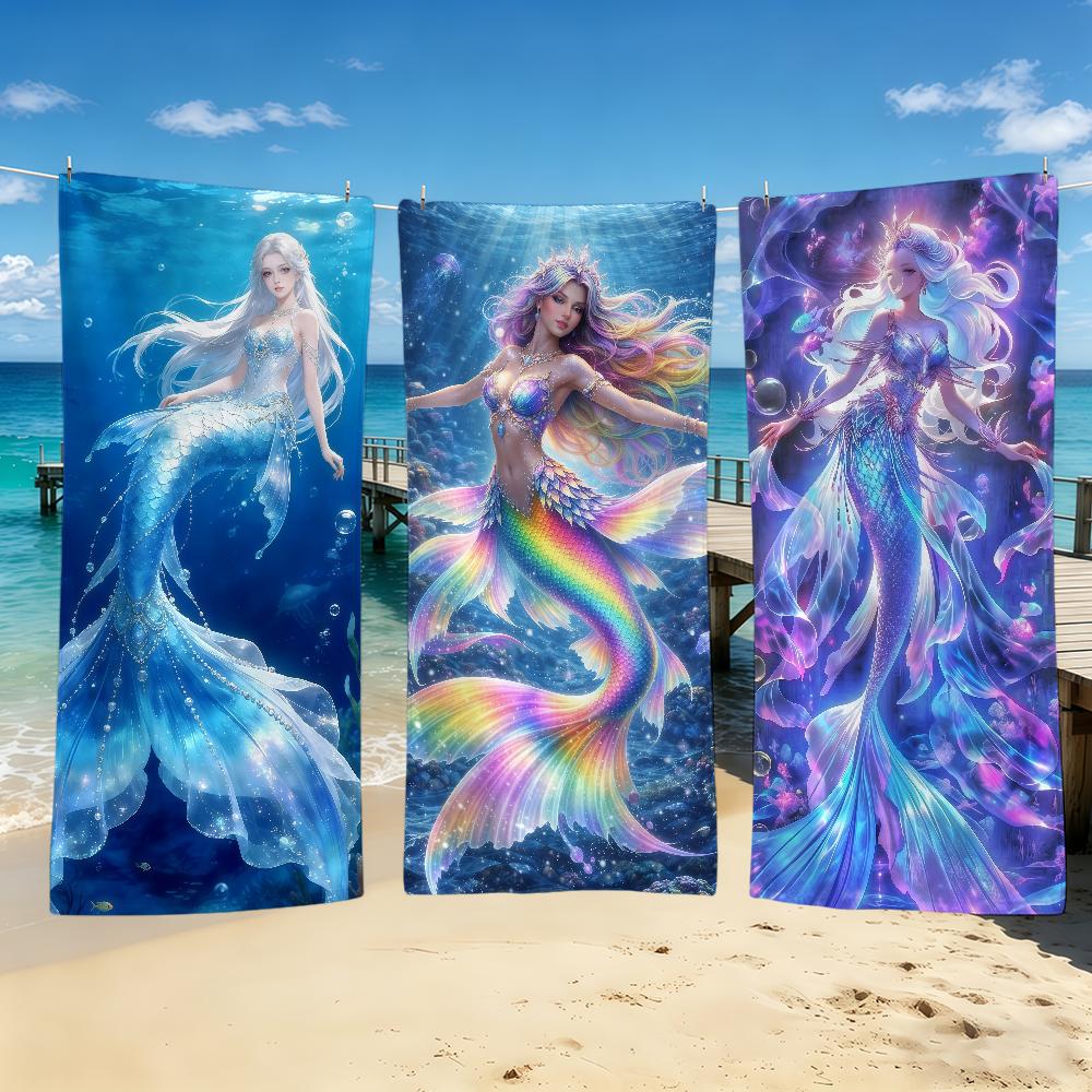 Mermaid Cartoon Anime Towel For Outdoor Camping Beach Towel Super Absorbent Quick-Drying Summer Towel