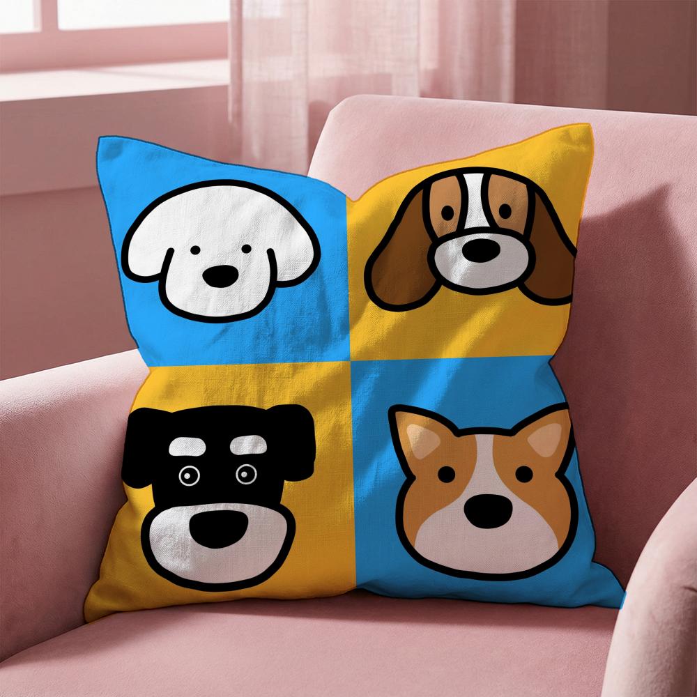 Cartoon Simple Cute Dog Cushion Cover Multi-Scene Pillow Cover for Home & Car - Reversible, Soft & Durable for Daily Use