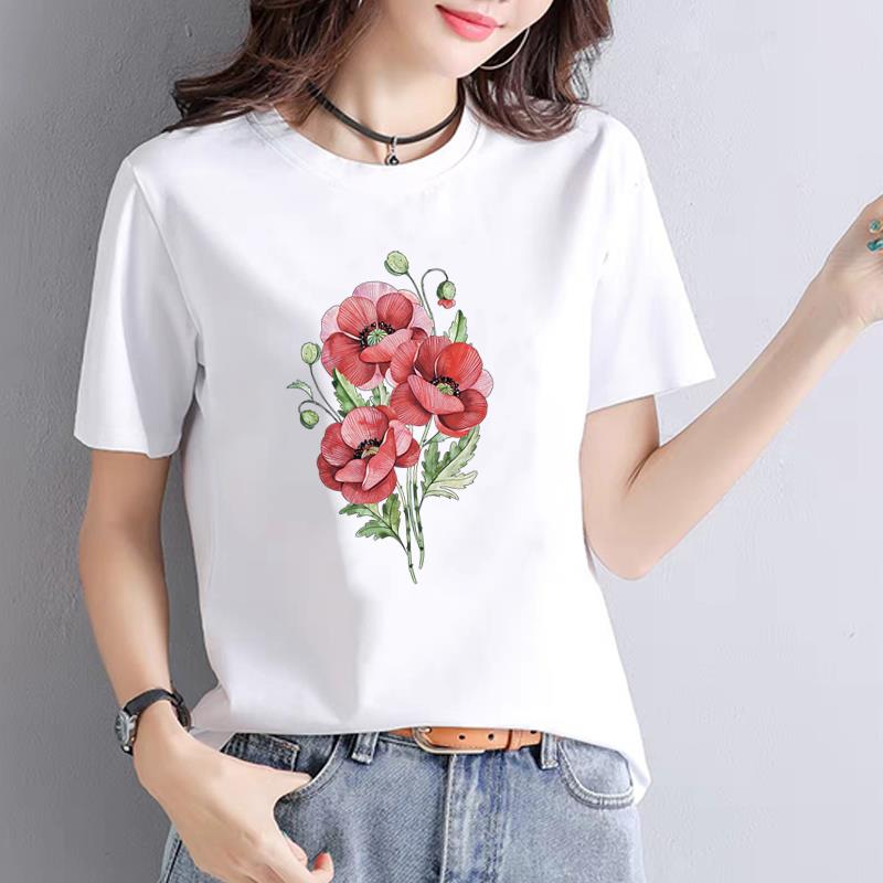ATrendy Fashionable New Women's Commuter Instagram Summer Printed Base Layer T-shirt Short-sleeved Round Neck  polyester fabric