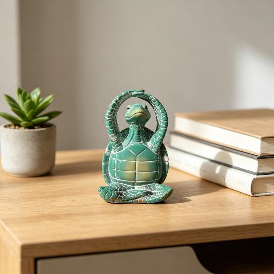 Meditation Yoga Sea Turtle Figurine Small Coastal Beach Animal Sculpture Resin Zen Statue for Aquarium Fish Tank Home Desk Decor