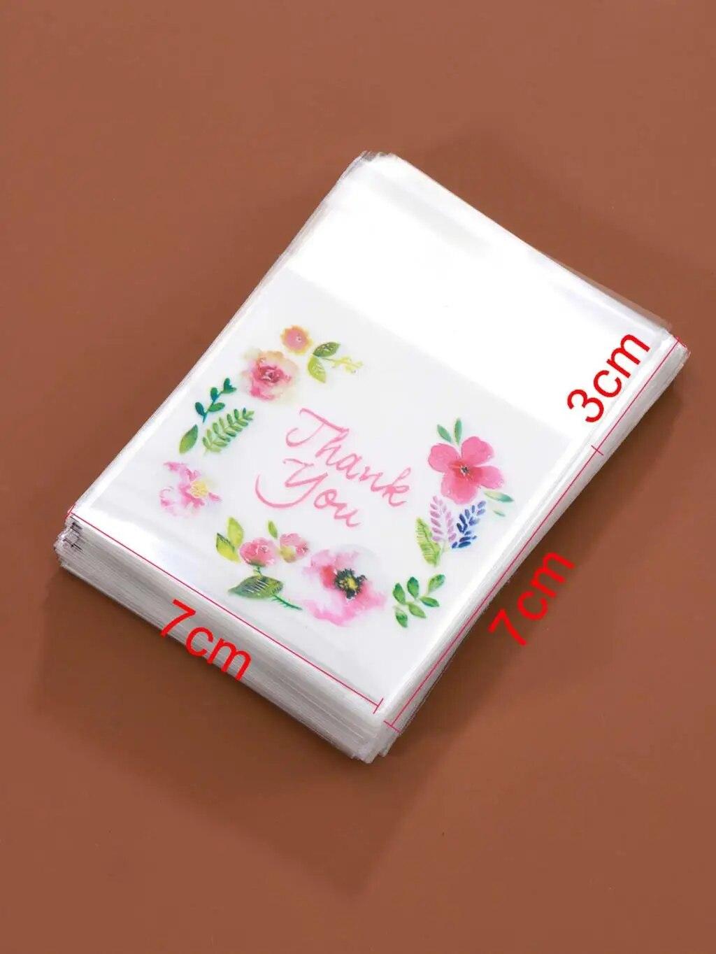 

100pcs Transparent Self-adhesive Flower Pattern OPP Packaging Bags 7x7cm Bag for Jewelry Gift Pack Necklace Bracelet Cookies 100 pieces