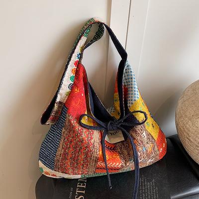 Spring and Summer New Lazy Ethnic Patchwork Large-capacity Tote Bag Light Leisure Literary Sense Single Shoulder Crossbody Women's Bag