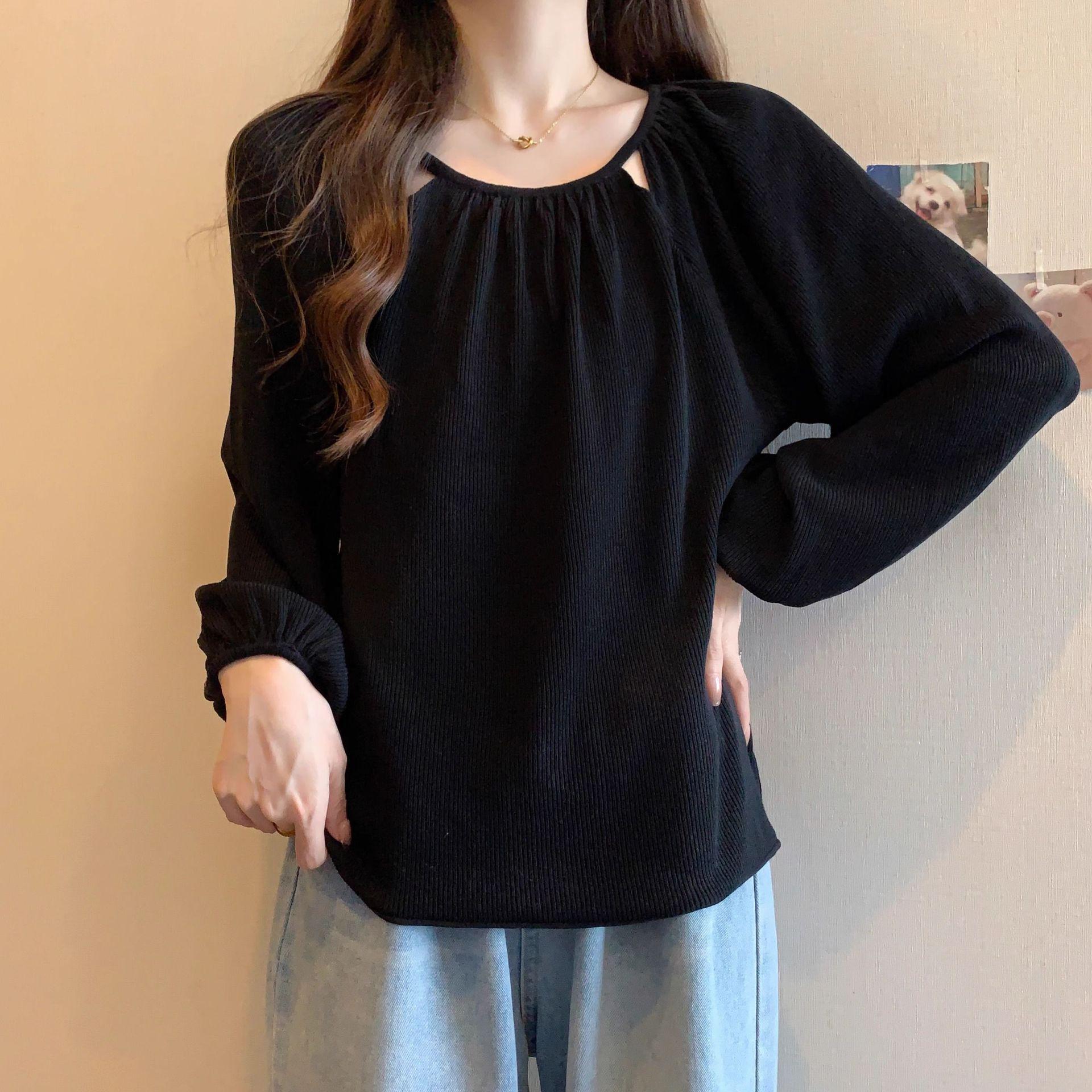 

Plus Size Slimming Hollow-Out Loose Top - Trendy Autumn Women s Belly-Cover Shirt 2XL (recommended 140-160 jin)