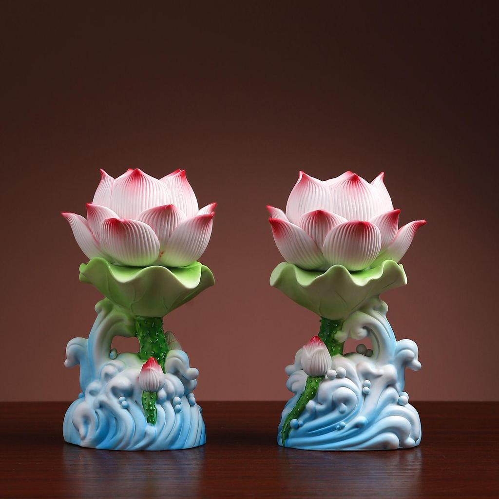 Lotus Ceramic Butter Lamp Holder for Buddhist Offerings - Candlestick & Candle Holder Ornament
