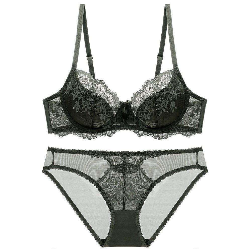 Breathable Lace Push-Up Bra Set: Underwire Support, Minimizing for Large, Lifting for Small Busts