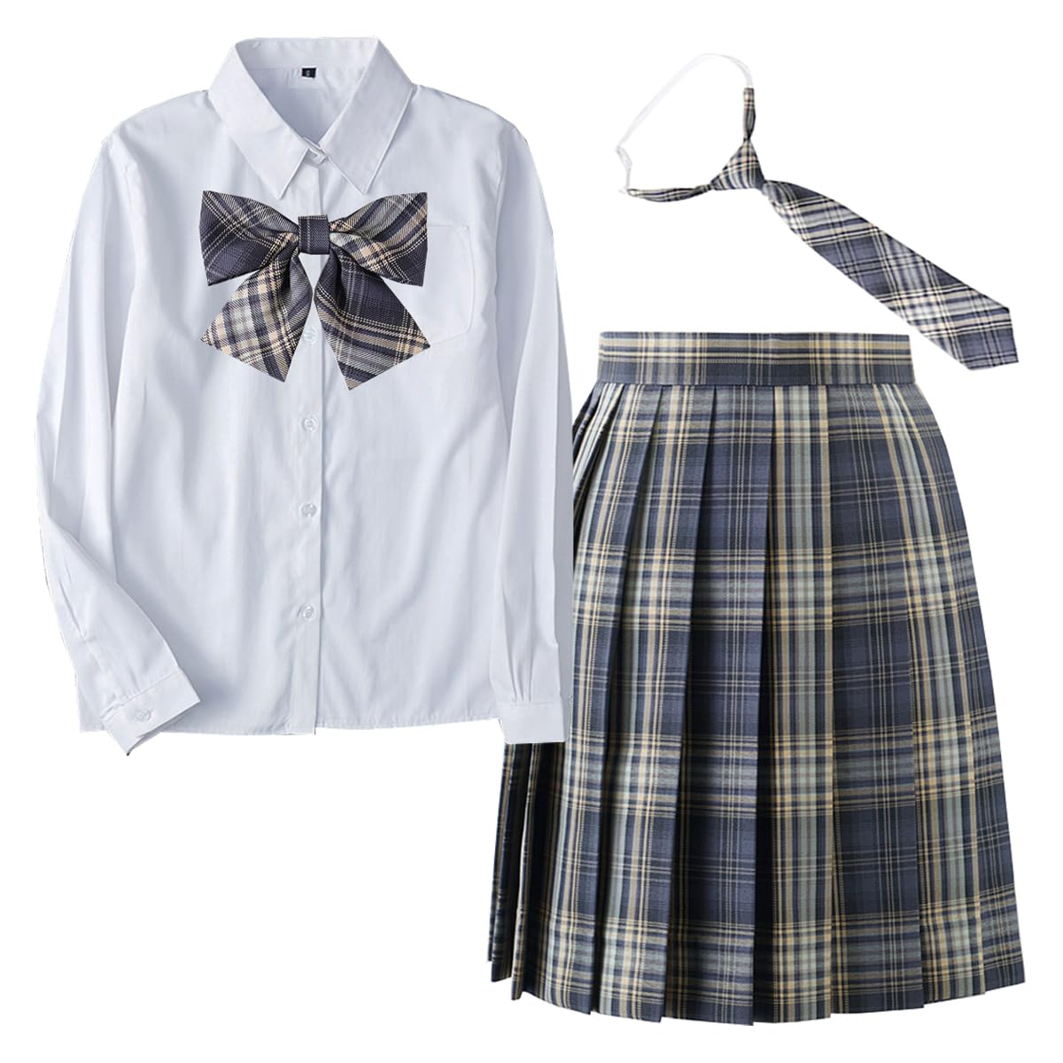 

Uniform JK Length High School Girl Long Top and Bottom Square White School Halloween Photo Amusement School Cultural Graduation Ceremony [SYRHSYB]