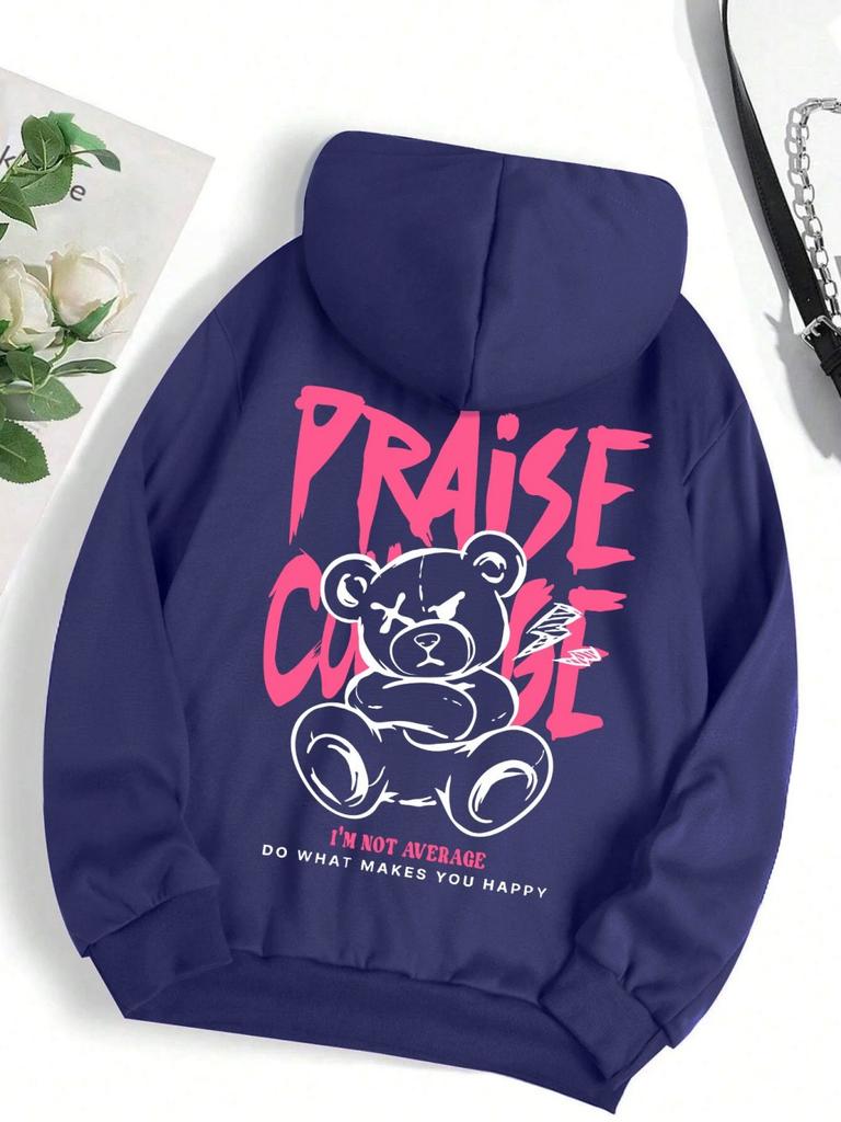 2025 Autumn New Men's Bear Letter Printed Comfortable Breathable Hoodie Outdoor City Street Style Hoodie