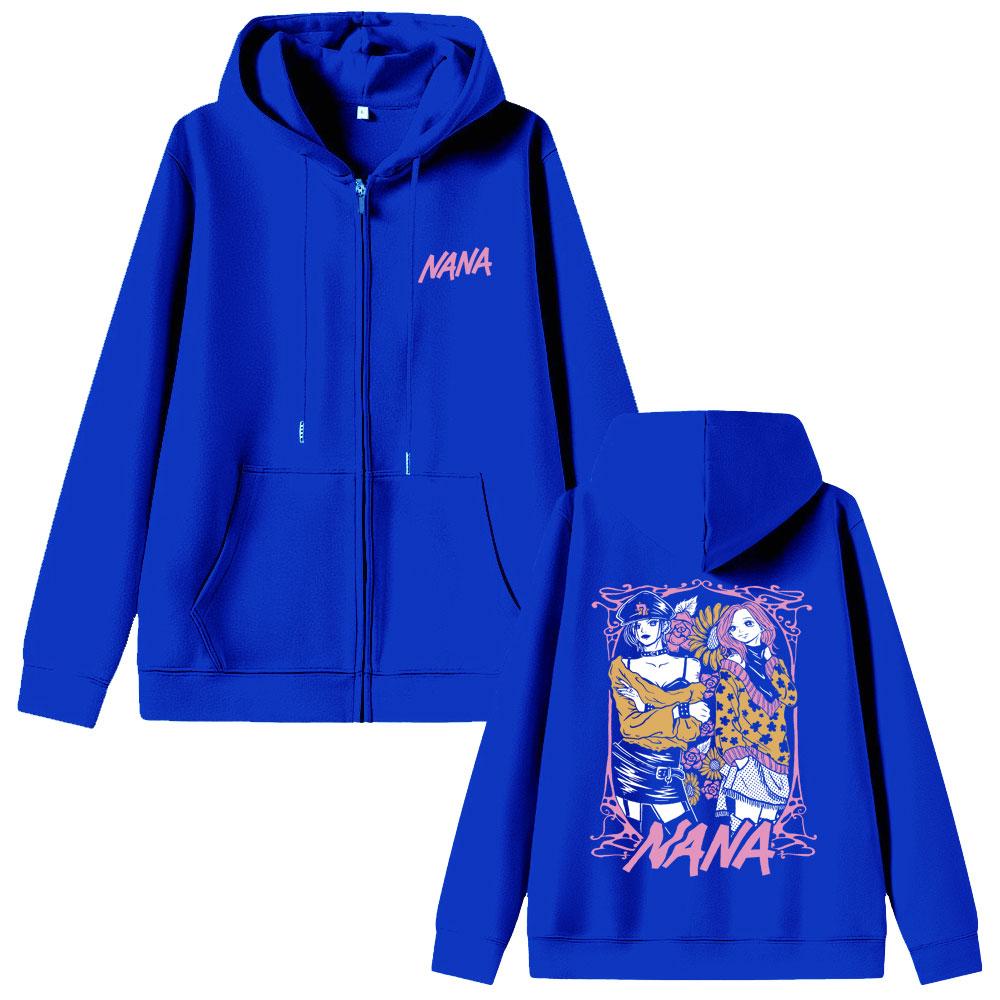 Anime Oosaki Nana Kapuzenpullover mit Reißverschluss Black Stones Komatsu Nana Jacke mit Reißverschluss Herren Damen Manga Grunge Reißverschluss-Sweatshirt Y2k Streetwear