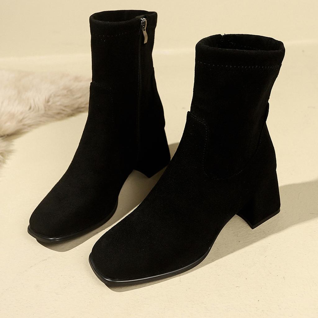 Ghete scurte de damă de primăvară, toamnă și iarnă, modele noi, tocuri groase noi, tocuri înalte cu vârf ascuțit, cizme casual elastice de modă pentru femei