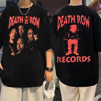 טי שירט גרפית דו-צדדית של Death Row Records לגברים נשים חולצת טי בסגנון היפ הופ גבר חולצות רטרו אופנת גברים בגדי רחוב