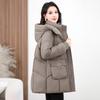 Removable Hat Winter New Women's Medium and Long Cotton Clothes Thickened Loose Warm Middle-aged and Elderly Cotton-padded Clothes Cotton-padded Jacke