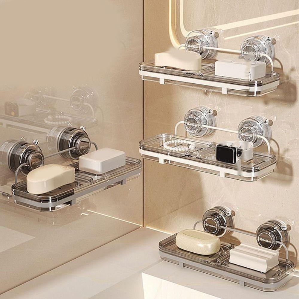 Wall Mounted Suction Cup Soap Dish Plastic Soap Tray Multifunctional Shower Soap Holder  Bathroom
