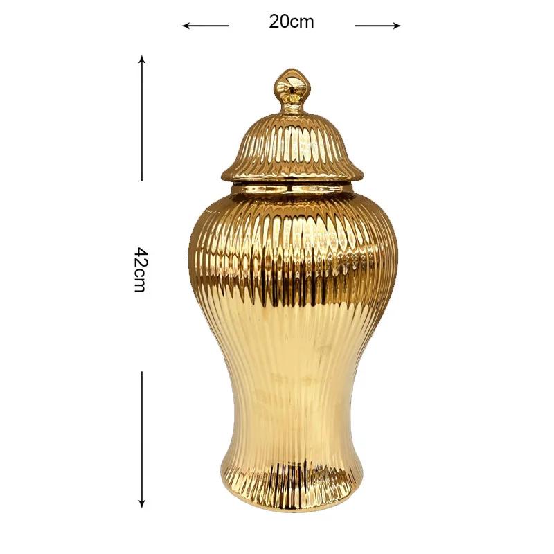 Goldrand Keramik Generaltopf Großer Ingwerglas Vintage Porzellanvase Spitzdeckel Vorratsbehälter Blumenvase Heimdekoration