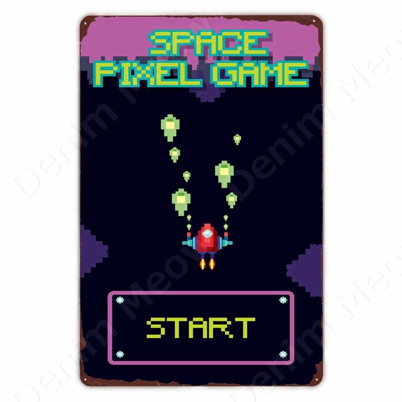 Klassieke Pixel Games Vintage Retro Metalen Tinnen Bord Oud Spellen Kunst Poster Ruimte Pixel Game Plaque voor Thuis Kamer Club Bar Muurdeco