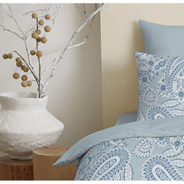 Pack complet housse de couette réversible pour lit 140 x 190 cm Cachemire bleu